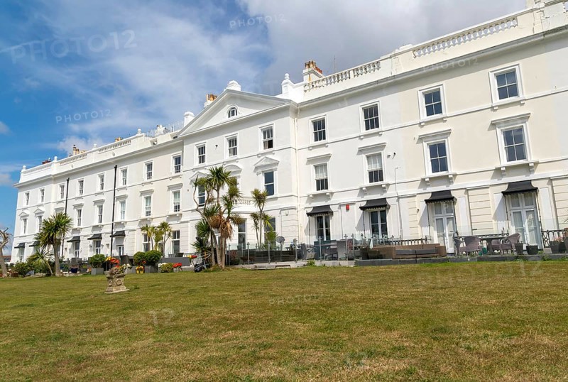 Historic terrace houses built c 1860s overlooking Plymouth Sound, Grand Parade, West Hoe, Plymouth, Devon, England, UK