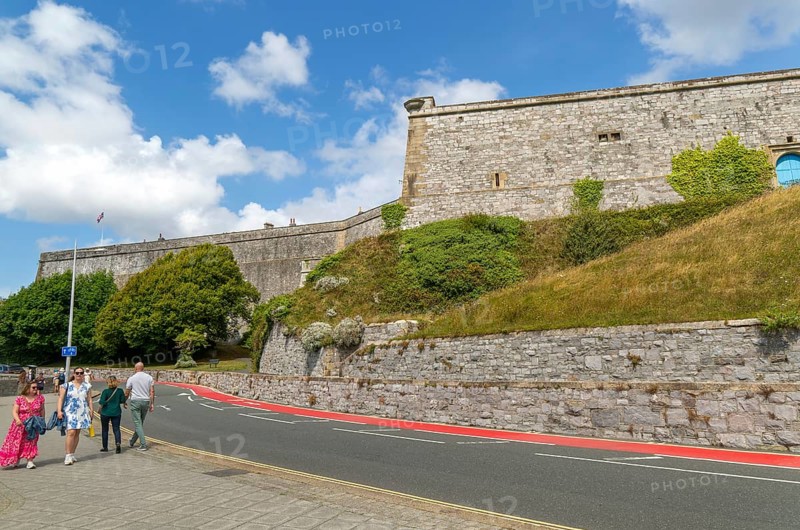 Walls of historic military fortress, The Royal Citadel, city of Plymouth, Devon, England, UK