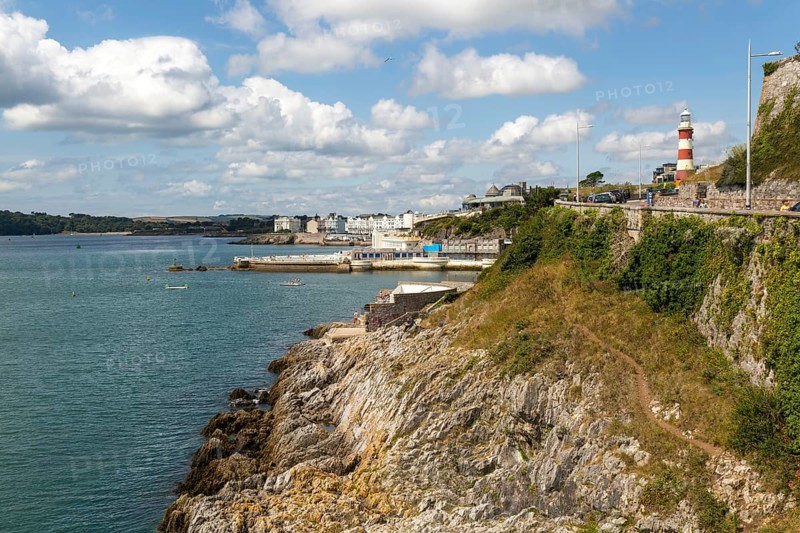 Seafront coastline waterfront, city of Plymouth, Devon, England, UK view west to West Hoe