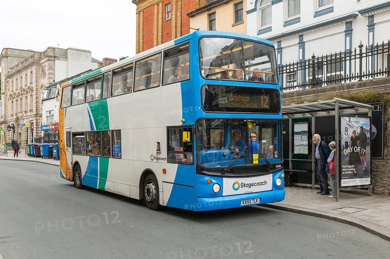 Dennis Trident Alexander ALX400 bus, Stagecoach double-decker service route 12 to Brixham, Torquay, Devon, England, UK
