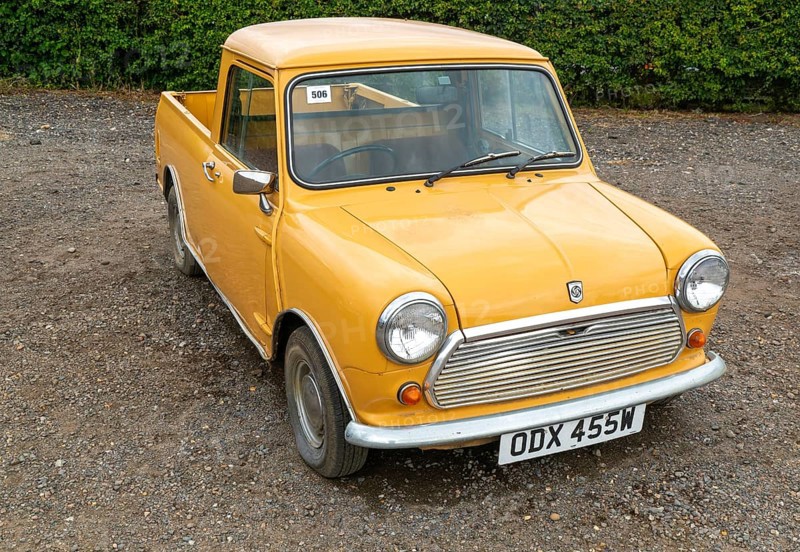 Leyland Mini 95 pick-up vehicle 1980 on display at auction, UK
