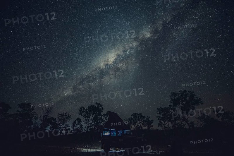 Milky Way in the Australian outback. Camping in a Landrover rooftop tent, Australia