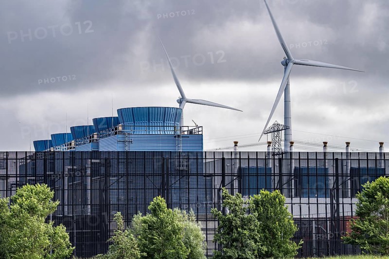 The Google Datacenter, cooling towers for server cooling, data centre in Eemshaven, on over 44 hectares, is being expanded, operated with electricity from renewable energies, wind power, Eemshaven, Netherlands