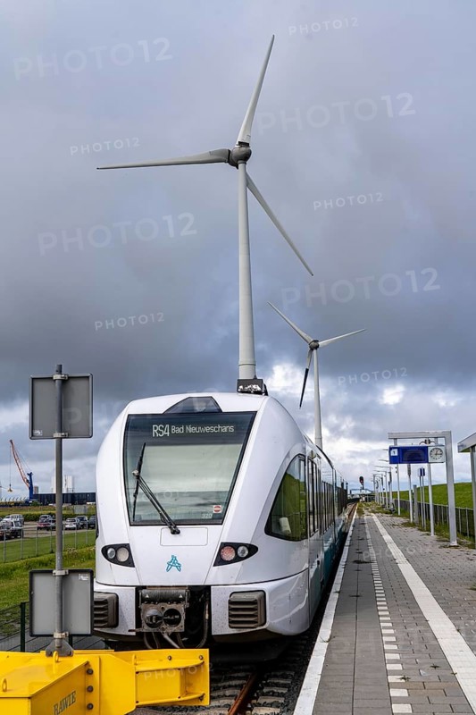 Train connection to the seaport of Eemshaven, in the Ems estuary, the British transport company Arriva operates a train connection from Groningen Central Station to the ferry harbour of Eemshaven, ferry to Borkum, ENetherlands