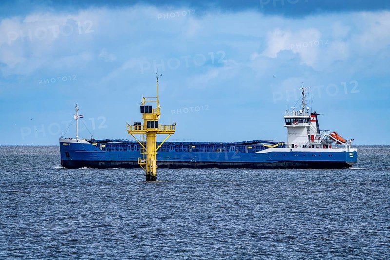 Freighter Emma F, here in front of the Eemshaven harbour, Ems estuary, Netherlands