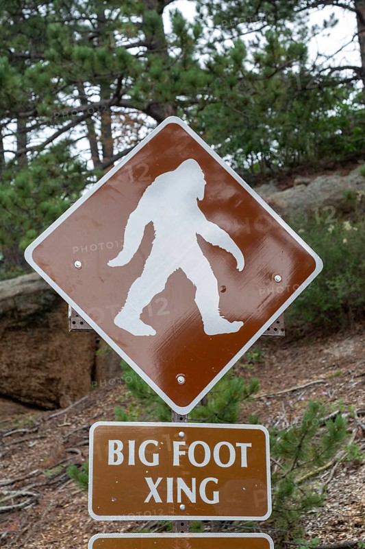 Colorado Springs, Colorado - A sign on the highway leading to the summit of Pikes Peak announces a Big Foot crossing