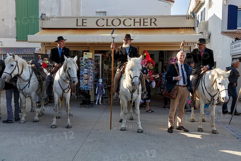 Guardians of the Camargue, traditional shepherds, riders on Camargue horses, pilgrimage, procession in Saintes-Maries-de-la-Mer, Camargue, France