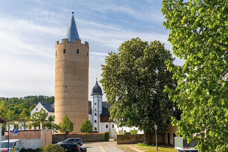 Keep Dicker Heinrich and stair tower Schlanke Margarete, Wildeck Castle in Zschopau, Erzgebirge, Saxony, Germany