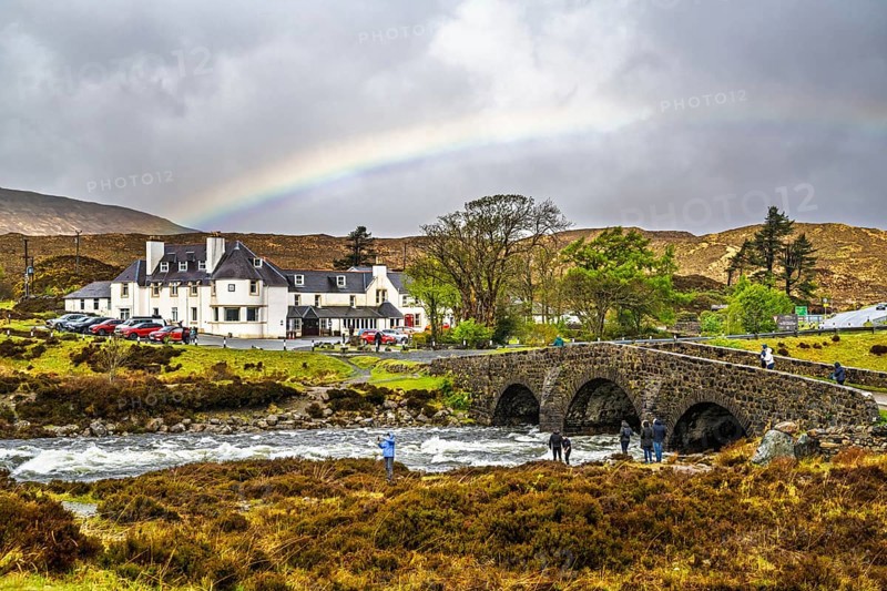 Rainbow over Sligachan Old Bridge, Isle of Skye, Scotland, UK