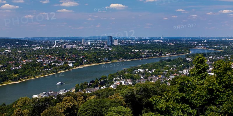 The Rhine with a view towards Bonn seen from the Drachenfels, Siebengebirge, Koenigswinter, North Rhine-Westphalia, Germany