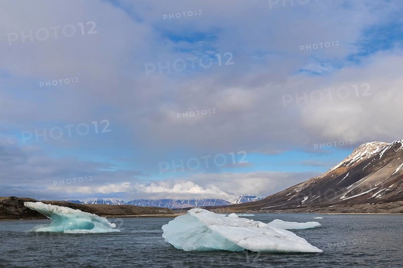 Ice floe drifting in the sea, bay, Recherchebreen, Spitsbergen, Svalbard