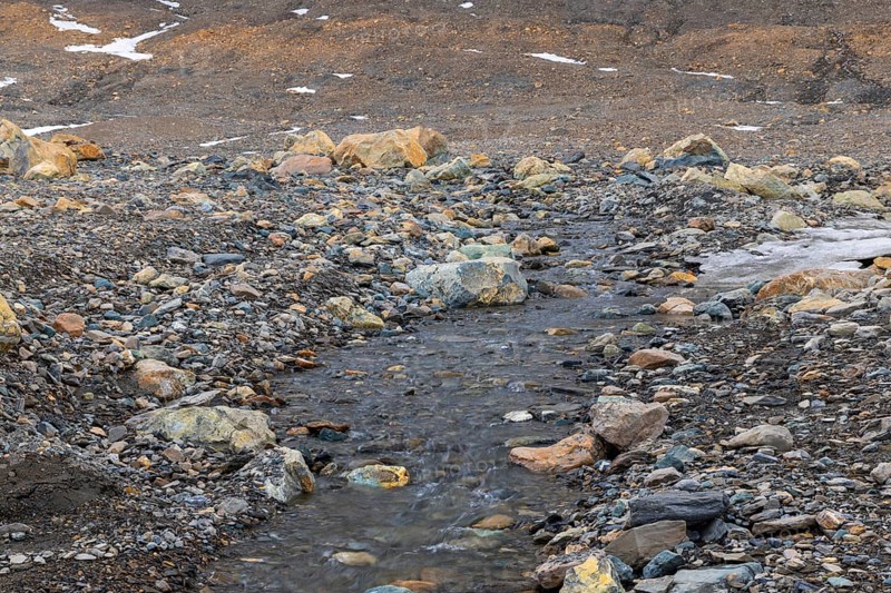 Former glacier area, stones, water, Cooper Camp, Spitsbergen, Svalbard