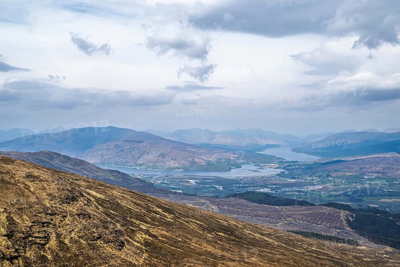 View from Nevis Range Mountains, Grampian Mountains, Fort William, Highland, Lochaber, Scotland, UK