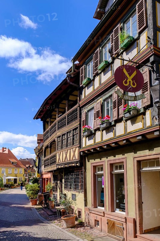 Kirchenstraße, half-timbered houses in the old town centre, Ladenburg, Rhine-Neckar district, Baden-Württemberg, Germany