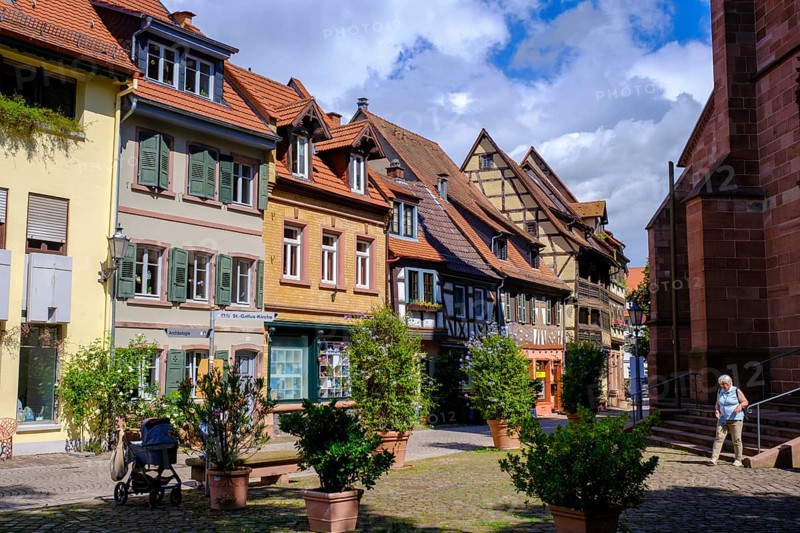 Kirchenstraße, half-timbered houses in the old town centre, Ladenburg, Rhine-Neckar district, Baden-Württemberg, Germany