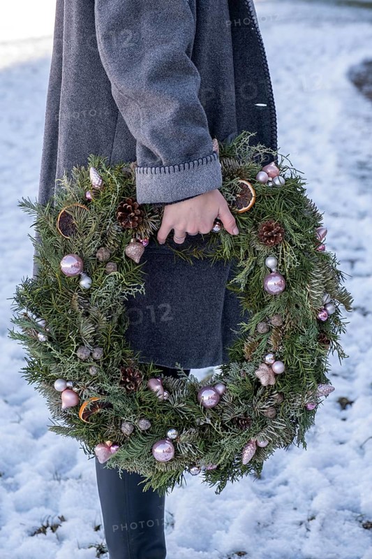 Advent wreath, Christmas wreath, Christmas decoration, Upper Bavaria, Bavaria, Germany