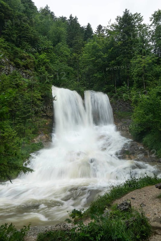Magical waterfalls in the Weißbachtal valley near Inzell after heavy rain