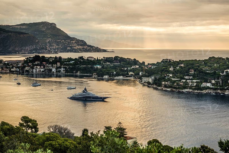 Panorama, Sunrise, View from Mont Boron, Saint-Jean-Cap-Ferrat, Cap Ferrat, Alpes Maritimes, Provence Alpes Cote d'Azur, French Riviera, South of France, France