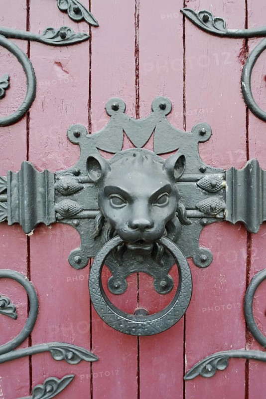Door knocker, Notre Dame des Champs church, Avranches, Manche department, Normandy, France