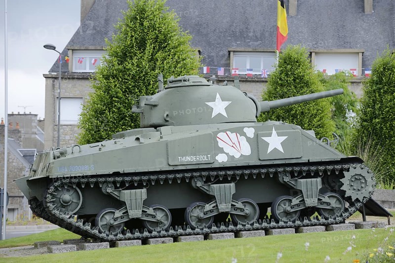 M4 Sherman tank of the US Army from the Second World War, Place Patton, Avranches, Manche department, Normandy, France