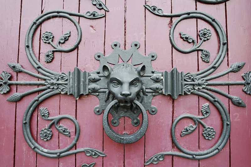 Door knocker, Notre Dame des Champs church, Avranches, Manche department, Normandy, France
