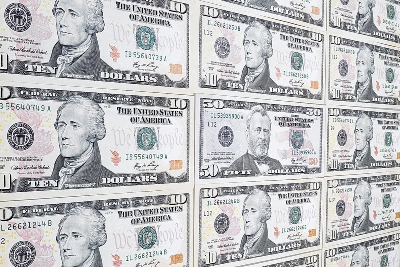 US dollar notes, 10 dollars, 50 dollars, banknotes