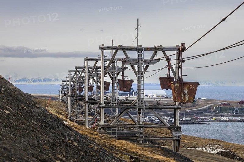 Historic coal cable car, transport cable car, Longyearbyen, Spitsbergen, Svalbard