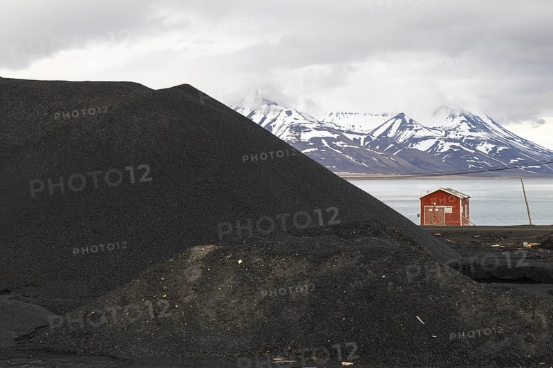 Hard coal, coal storage at the harbour of Longyearbyen, Spitsbergen, Svalbard