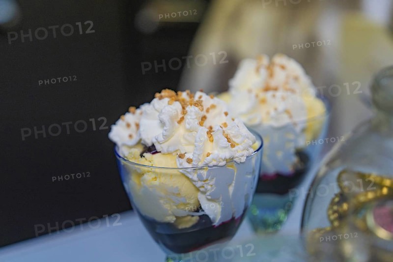 Two sundaes with cream and sprinkles on a table, decoratively arranged, Retro Freizeitpark Poppeltal Riesenrutschbahn, Enzklösterle, Black Forest, Germany