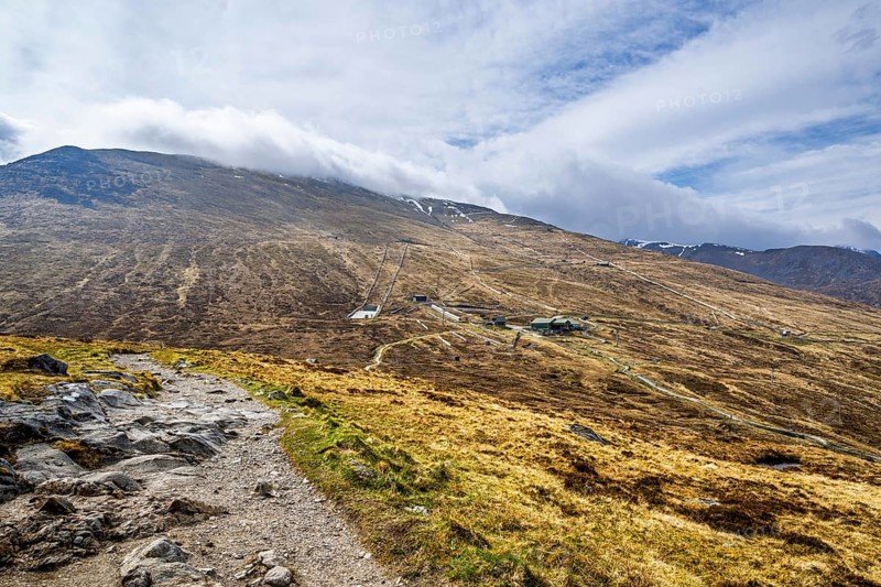 View of Nevis Range Mountains, Grampian Mountains, Fort William, Highland, Lochaber, Scotland, UK
