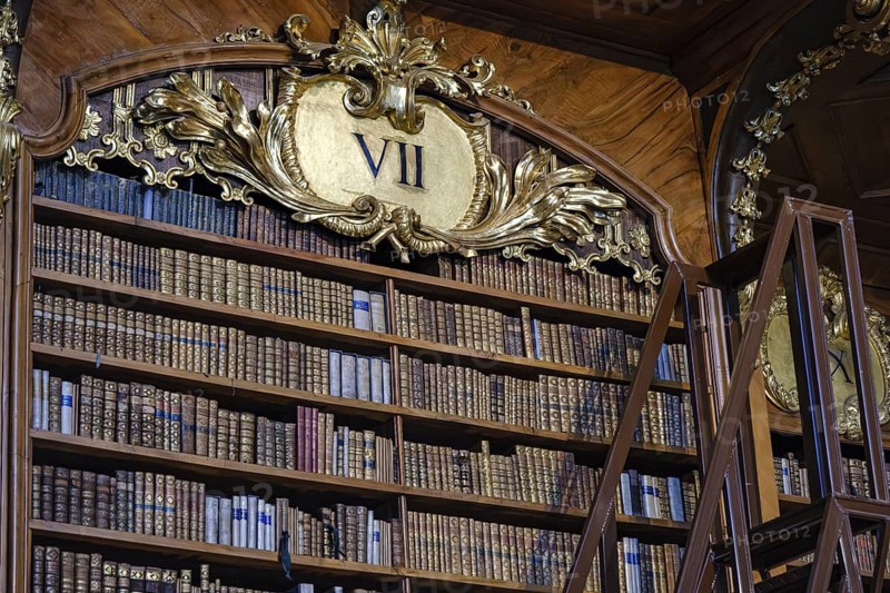 In the Baroque State Hall of the Court Library in the Austrian National Library in the Vienna Hofburg Imperial Palace, Vienna, Austria, for editorial use only