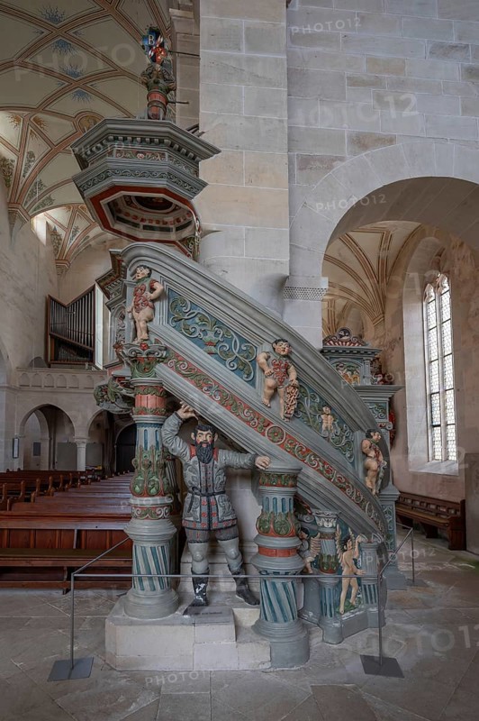 Pulpit in the monastery church created around 1570, Bebenhausen Monastery and Palace, Bebenhausen district of Tübingen, Baden-Württemberg, Germany
