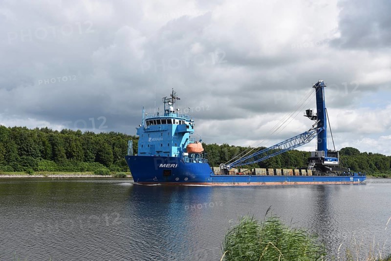 Heavy goods vessel MERI, cargo ship MERI in the Kiel Canal, Kiel Canal, Kiel Canal, Schleswig-Holstein, Germany