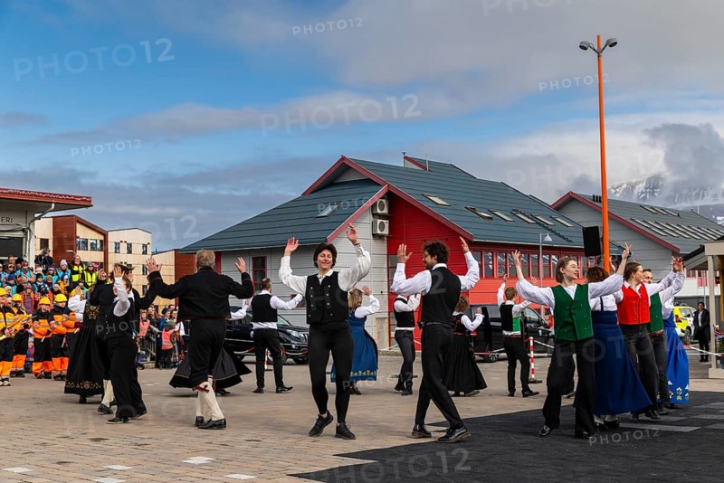 Folk dance at the reception for King Harald at the end of coal mining, Longyearbyen, Spitsbergen