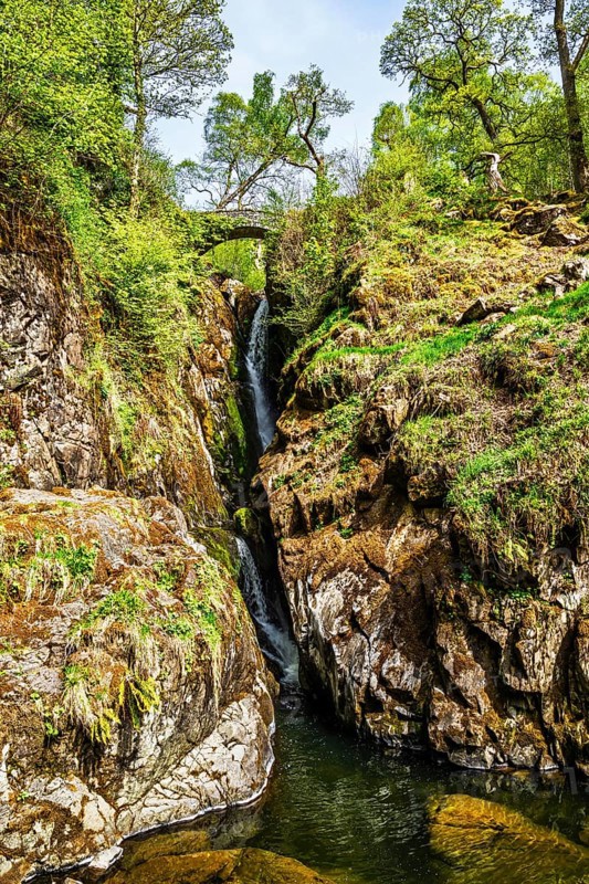 Aira Force Waterfall, Ullswater Lake, Lake District National Park, Cumbria, England, United Kingdom