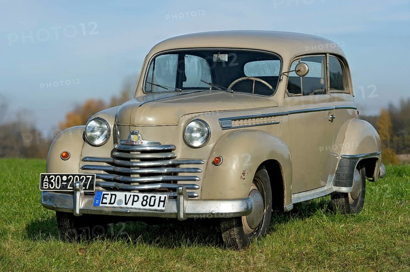Vintage Opel Olympia, built between 1950 and 1953, 1950s, parked in a meadow, Bavaria, Germany