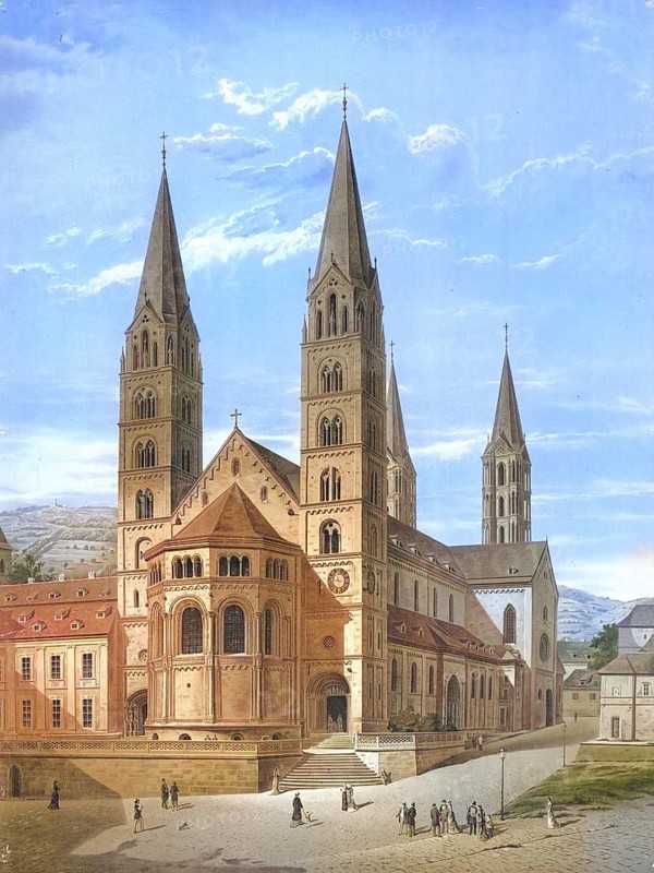 Bamberg Cathedral, Bamberg, Upper Franconia, Bavaria, Germany, authentic reproduction of a school mural, historical, around 1900