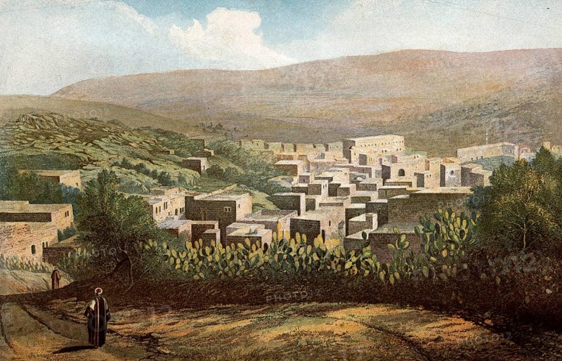 The Carmel Mountains and Little Hermon in the Distance, Nazareth, today Israel, authentic reproduction of a school mural, historic, around 1900