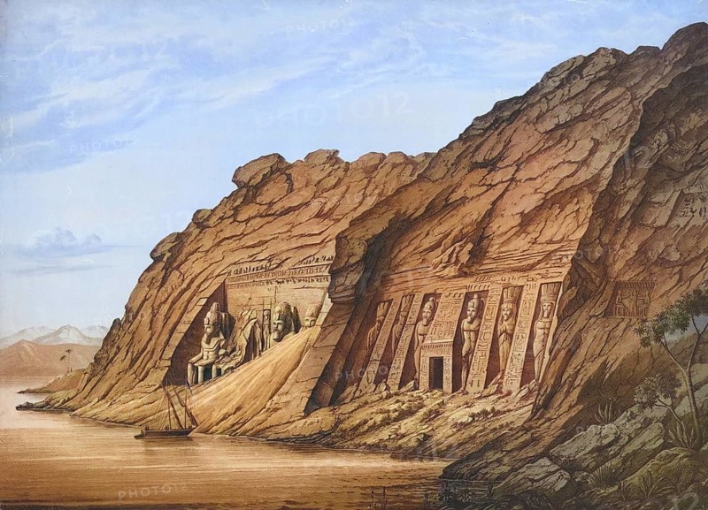 Abu Simbel, quarry and temple, former location on the west bank of the Nile between the first and second cataracts, Egypt, authentic reproduction of a school mural, historic, around 1900
