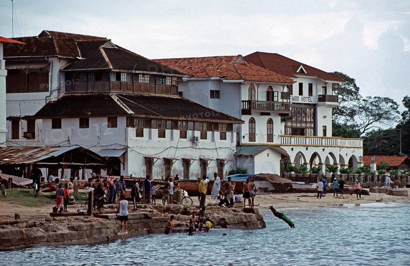 Houses by the sea, Tembo Hotel, Zanzibar Town, Zanzibar, Tanzania, Africa, June 2000, vintage, retro, old, historic