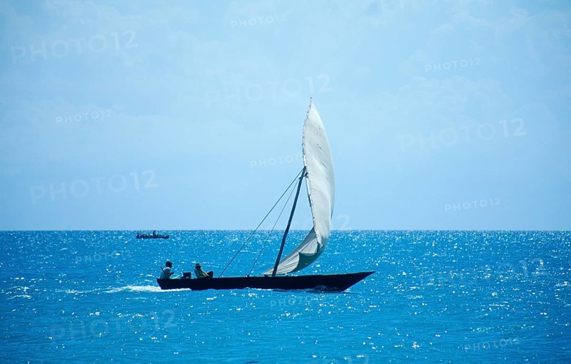 Traditional dhow off Zanzibar Town, Zanzibar, Tanzania, Africa, June 2000, vintage, retro, old, historic