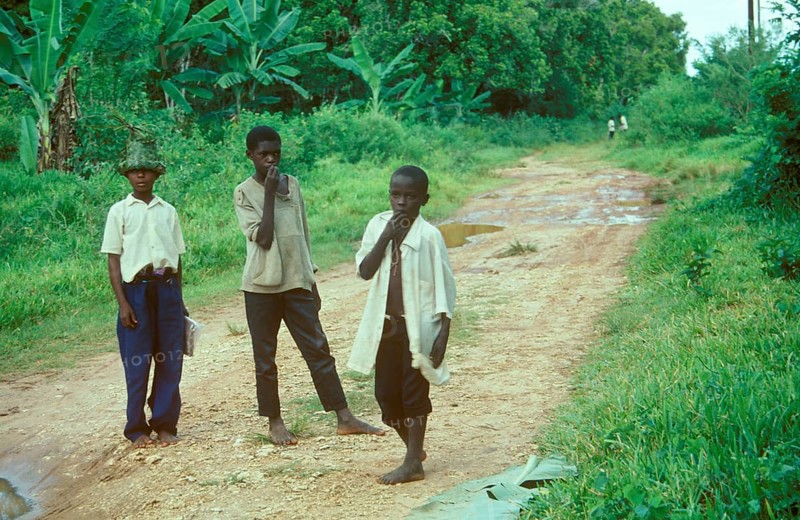 Boys on a dirt road, Zanzibar, Tanzania, Africa, June 2000, vintage, retro, old, historic