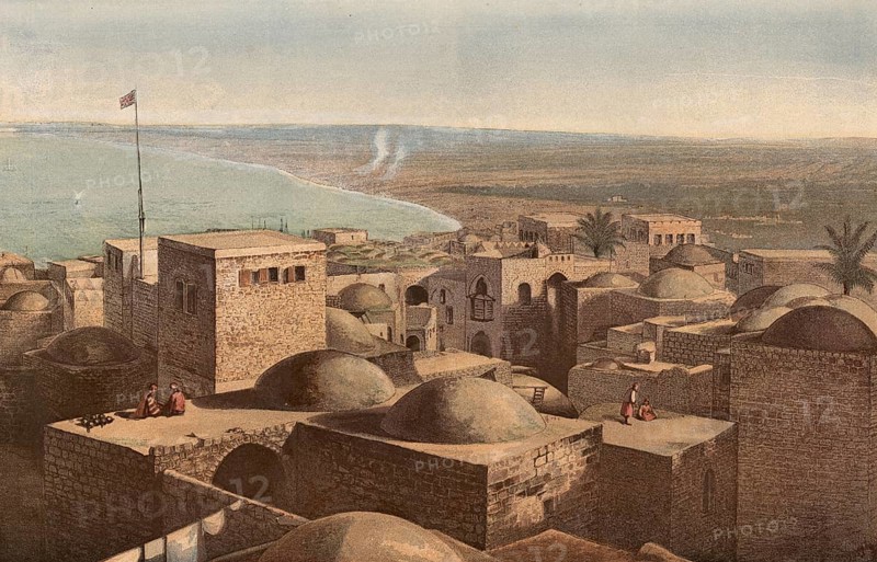 Jaffa, today Tel Aviv is an Israeli city on the Mediterranean coast, Israel, authentic reproduction of a school mural, historic, around 1900