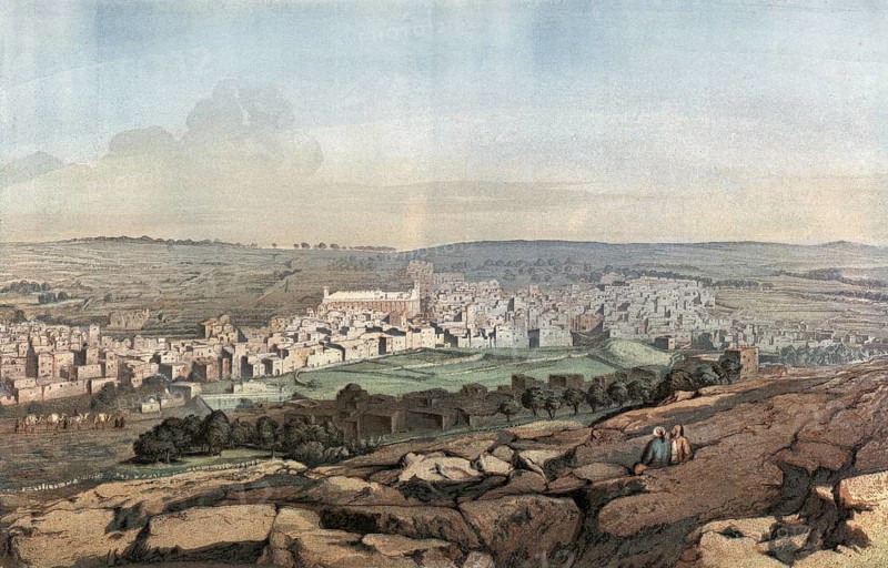 Hebron, city in the West Bank, authentic reproduction of a school mural, historical, around 1900