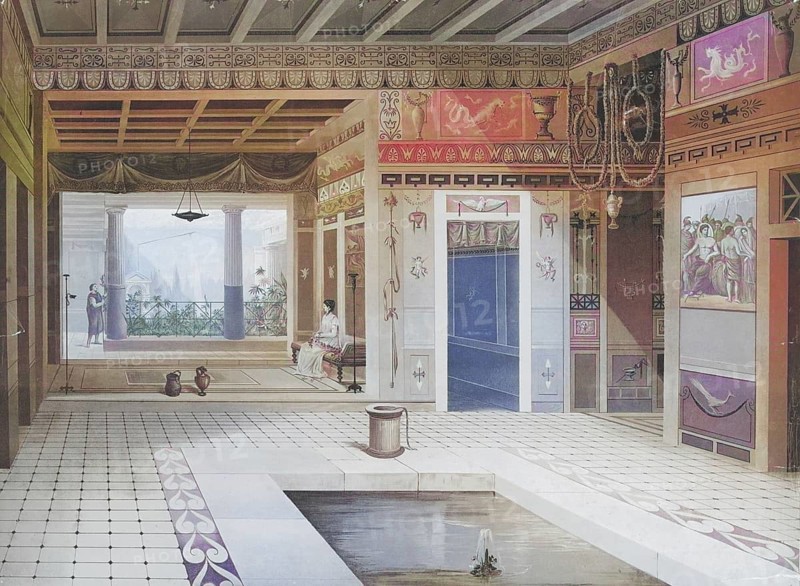 The Poet's House, Pompeii, Campania, Italy, authentic reproduction of a school mural, historic, around 1900