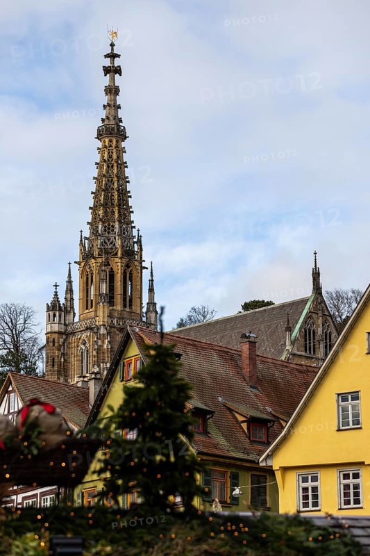 Frauenkirch tower, Christmas market, city of Esslingen, district of Esslingen, Baden-WÃ¼rttemberg, Germany