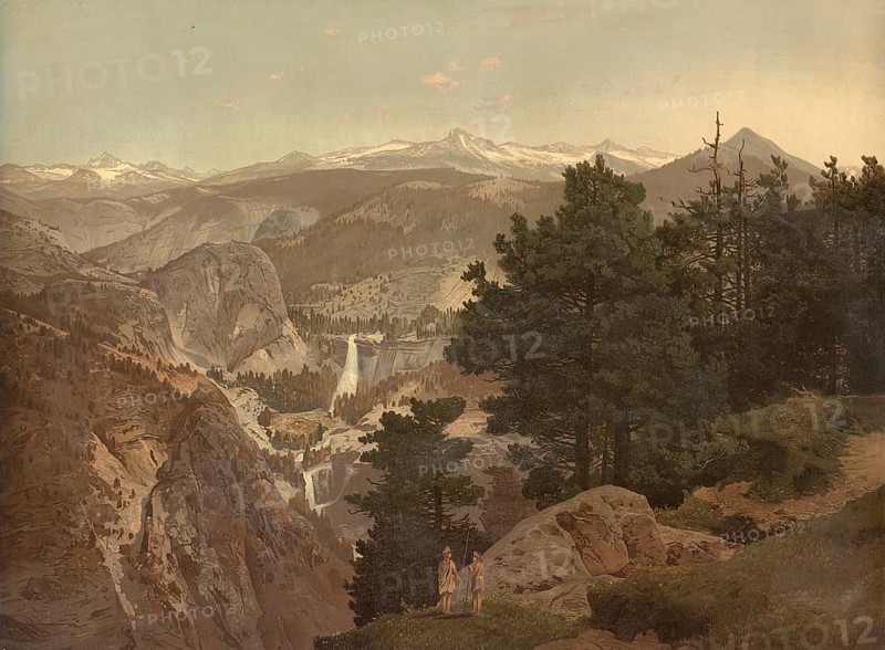 The Sierra Nevada in California with the Yosemite Valley in the background, America, authentic reproduction of a school mural, historic, around 1900