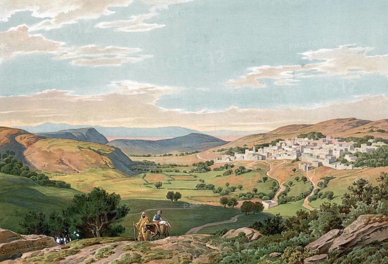 Nazareth, a city in the northern district of Israel in Galilee, Israel, authentic reproduction of a school mural, historic, around 1900