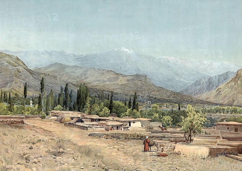Turkestan, Turkistan, historical name Yasi, city in Kazakhstan, authentic reproduction of a school mural, historic, around 1900