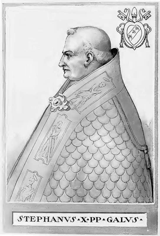 Stephen IX (X), previously Frederick of Montecassino OSB, originally Frederick of Lorraine (born around 1020 in Lorraine, died 29 March 1058 in Florence), was pope from 3 August 1057 until his death. He is considered a German pope due to his origins, Historical, authentic, digitally restored reproduction from a 19th century original, Record date not stated